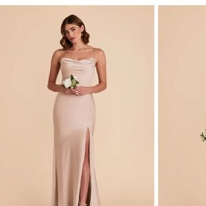 Birds Grey Matte Satin Gown in Taupe